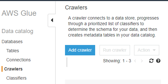 Screenshot image of AWS Glue interface displaying "Add Crawler" to load Parquet data file